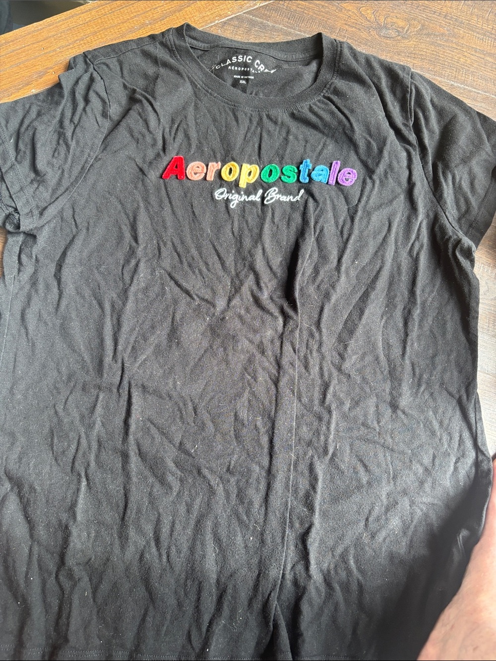 Aeropostale Black Tee with Rainbow Embroidered Logo